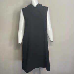 Eileen Fisher Dress Sz L Black Cotton Knit Hooded Sleeveless Athleisure Athletic